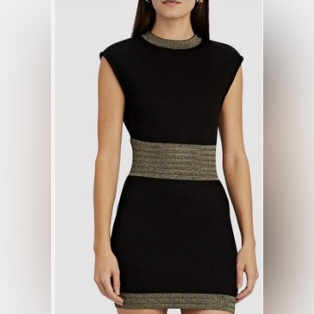 Balmain Black Dress with Gold Accents- size 38